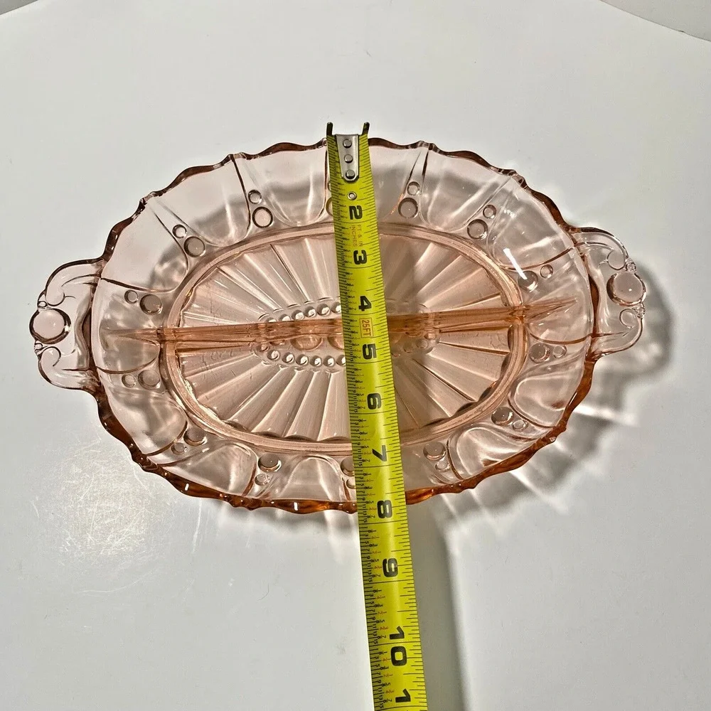 Anchor Hocking Pink Depression Glass Relish Serving Dish Oyster & Pearl Divided
